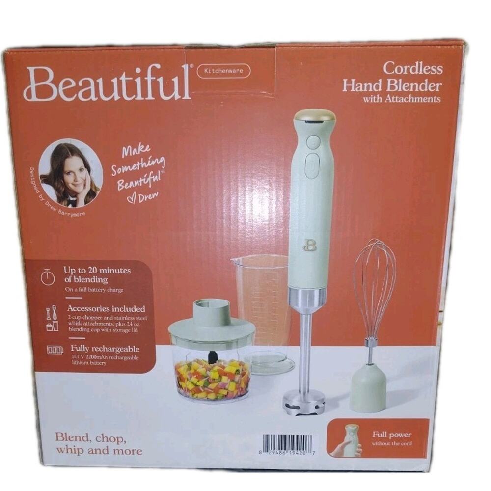 Beautiful 2-Speed Immersion Blender with Chopper & Measuring Cup, Sage Green